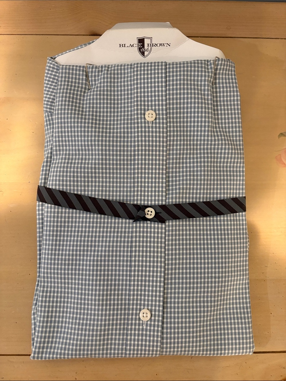 Black Brown 1826 Men's Light Blue Gingham Dress Shirt - Picture 6 of 6